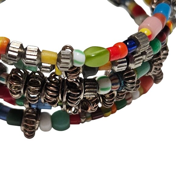 Boho Retro Coil Beaded Stack Bracelet Metal Accents Fashion Jewelry Women - Picture 3 of 4